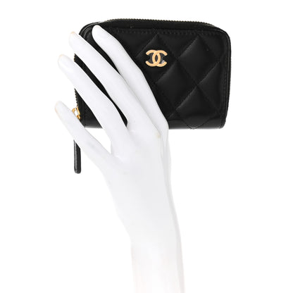 Chanel Lambskin Quilted Zip Coin Purse Black 5 of 9