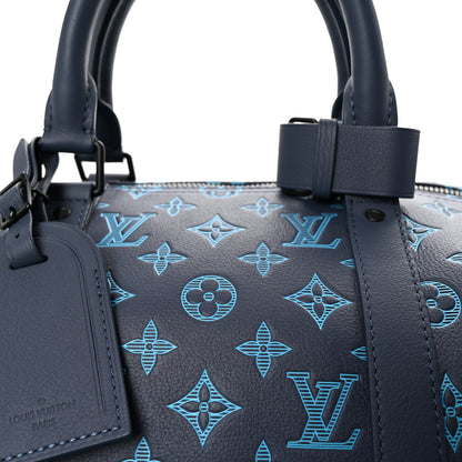 Louis Vuitton Calfskin Monogram Shadow Keepall Bandouliere 50 Navy 6 of 9