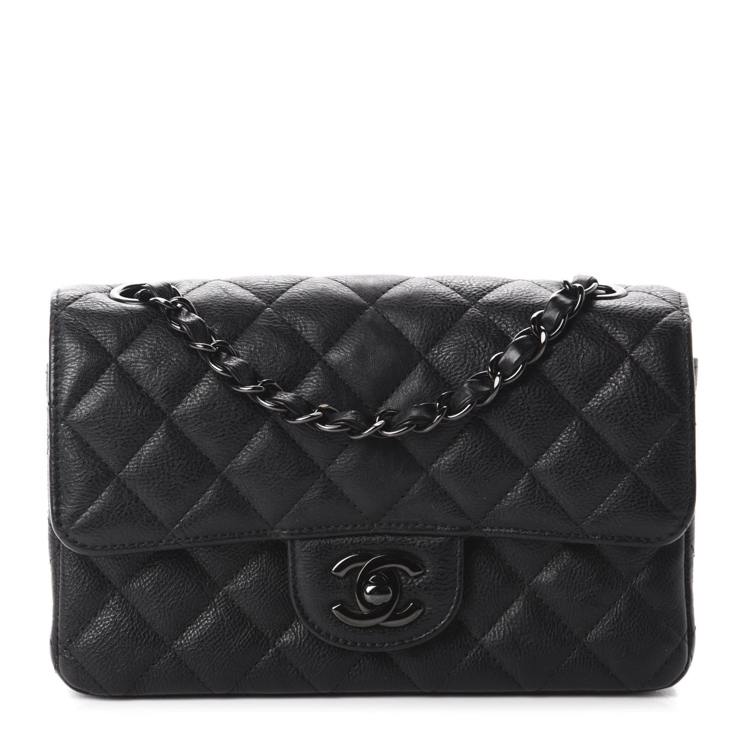 Crumpled Calfskin Quilted Mini Rectangular Flap So Black