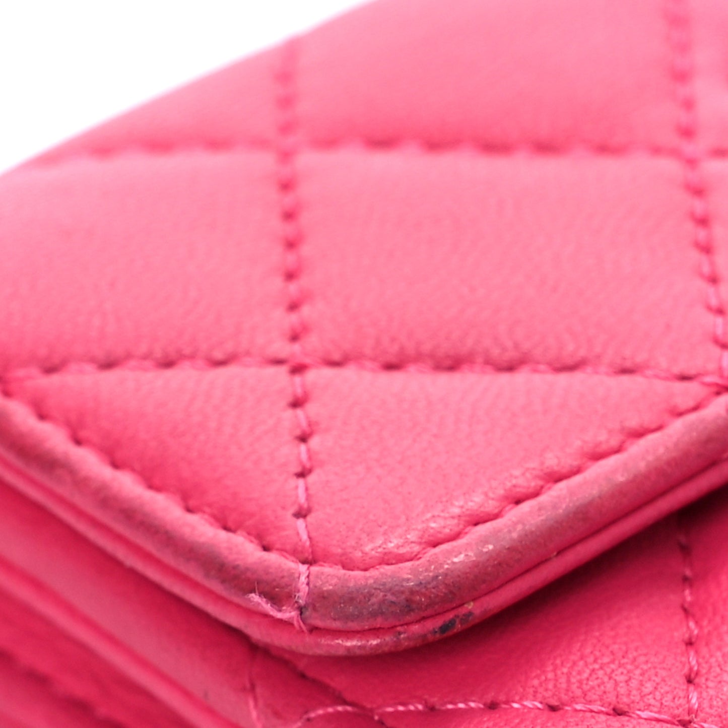 Lambskin Quilted Flap Card Holder Dark Pink