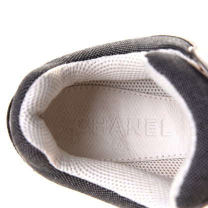 Chanel Suede Calfskin CC Sneakers 37 Dark Grey White Silver 6 of 10