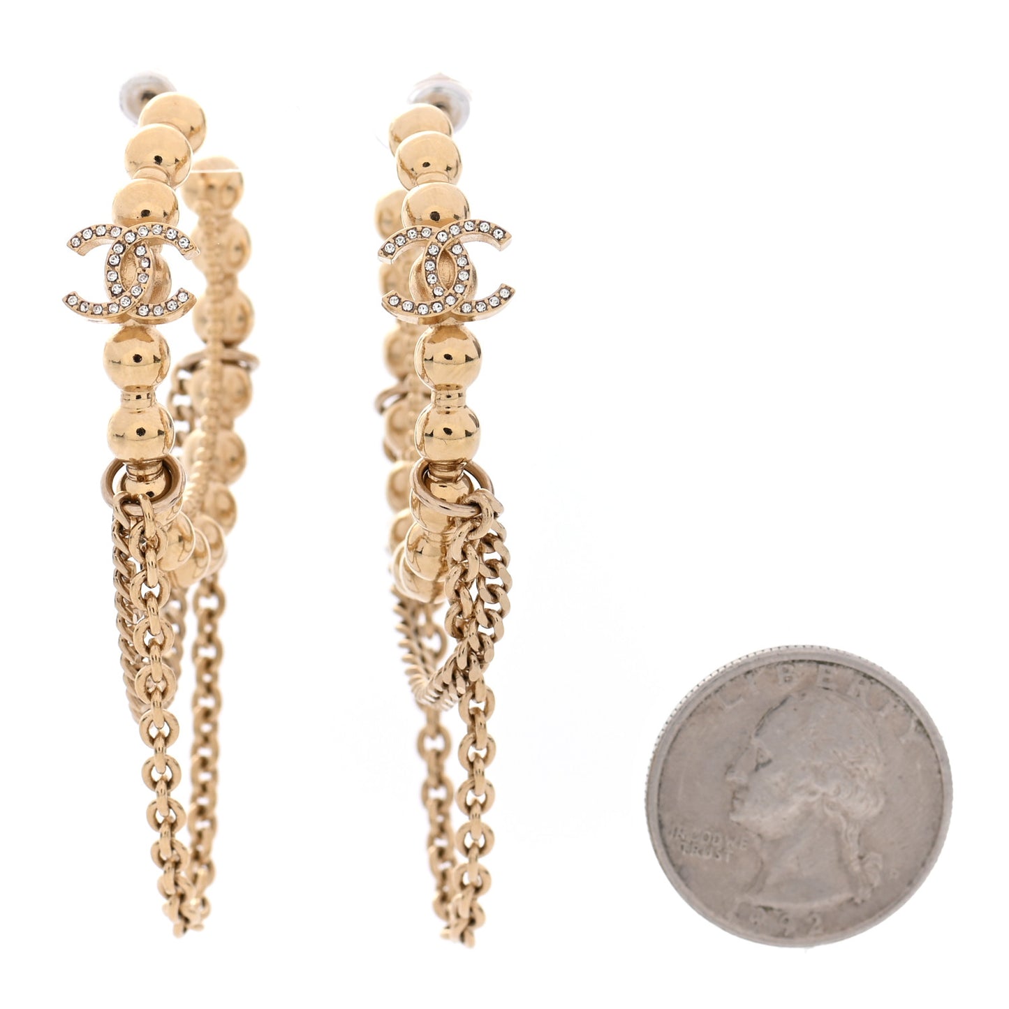 Metal Bead Round CC Hoop Earrings Gold