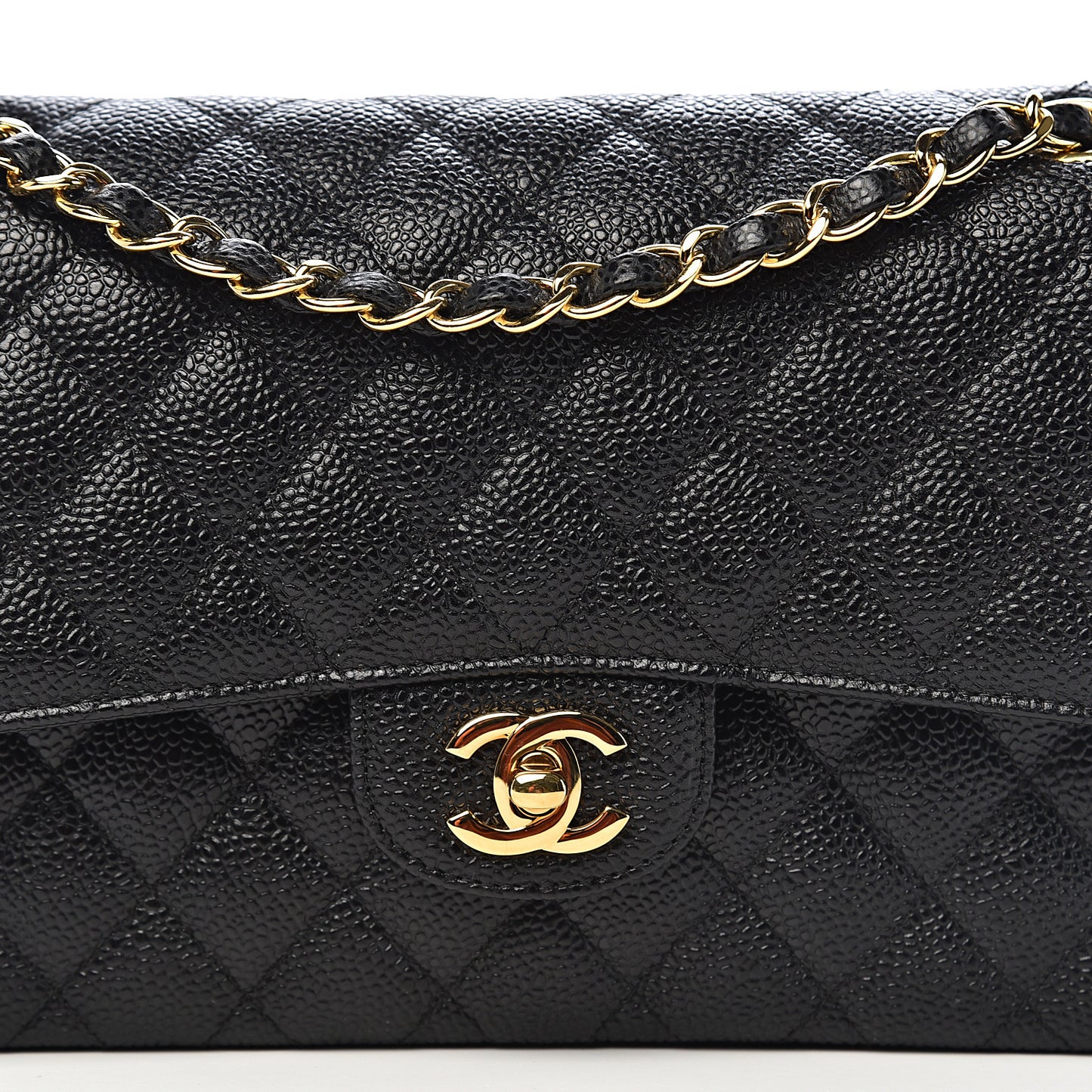 Caviar Quilted Medium Double Flap Black