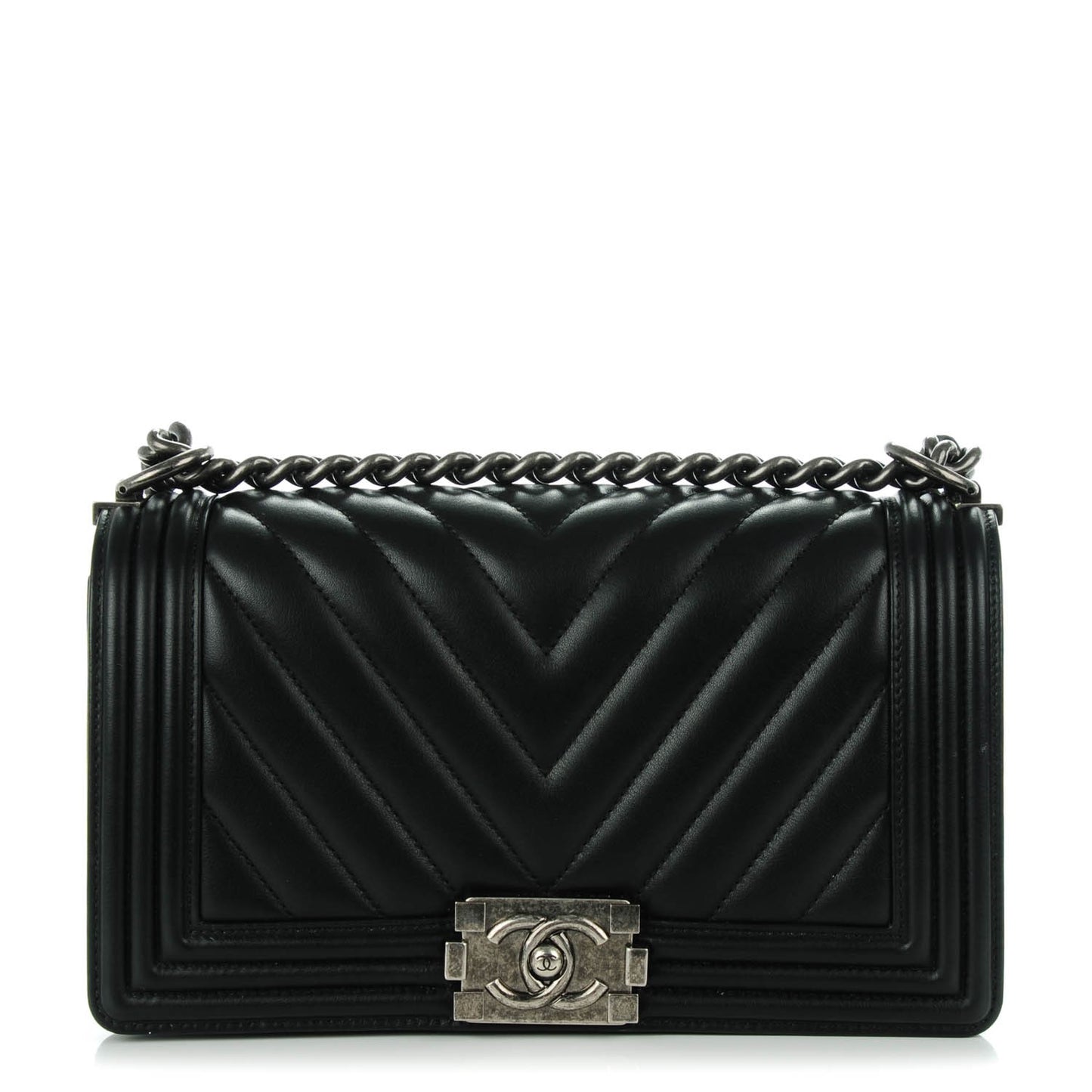 Calfskin Chevron Quilted Medium Boy Flap Black
