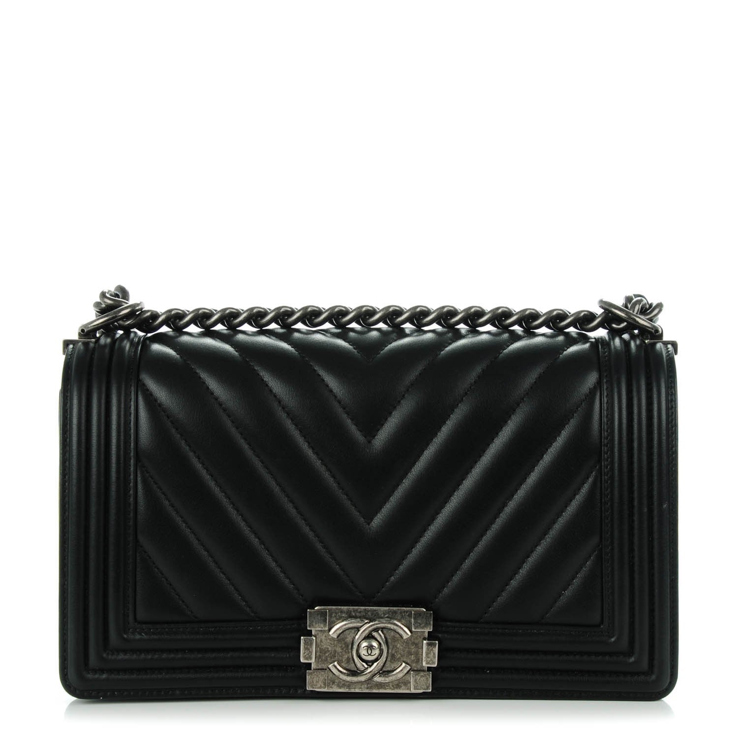 Chanel Calfskin Chevron Quilted Medium Boy Flap Black 1 of 8