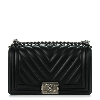 Chanel Calfskin Chevron Quilted Medium Boy Flap Black 1 of 8