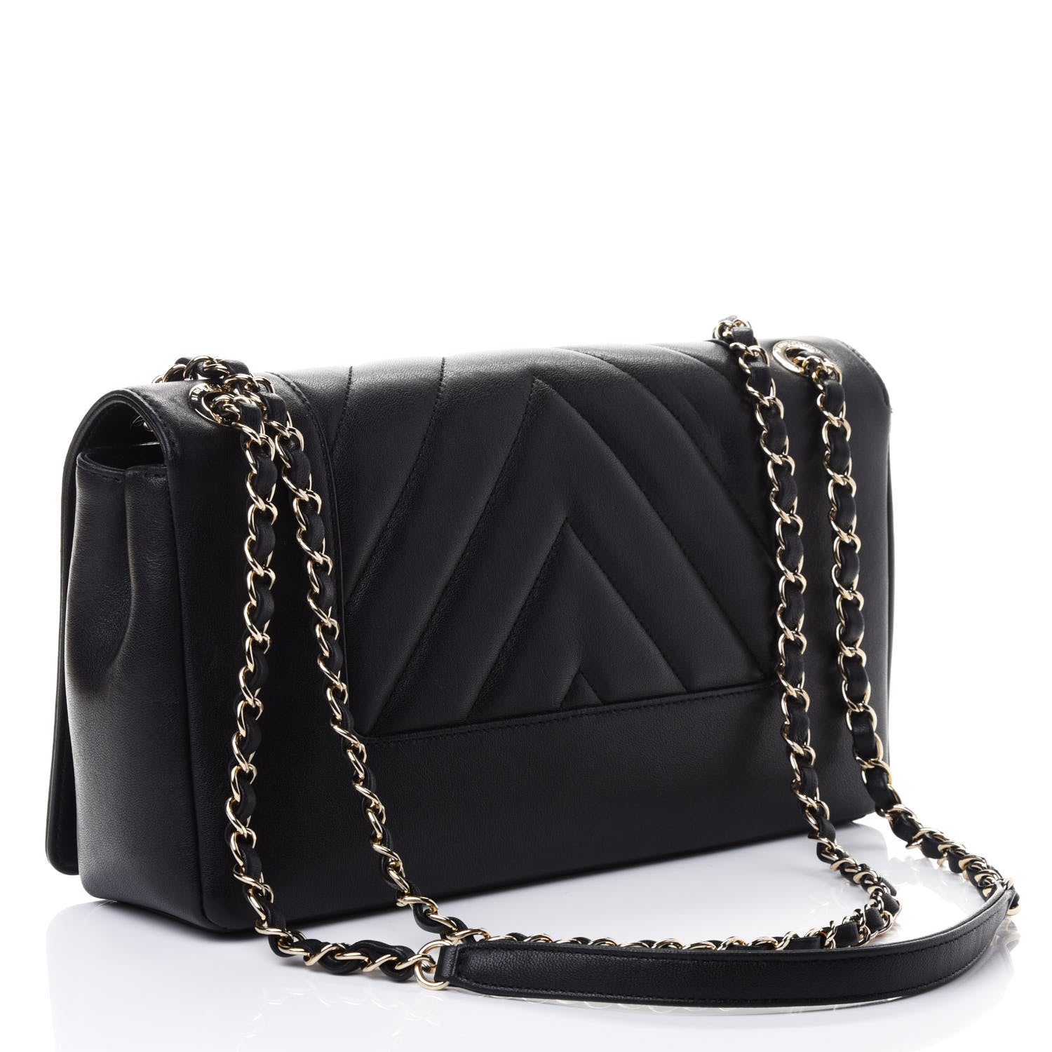 Chanel Sheepskin Chevron Quilted Vintage Mademoiselle Flap Black 2 of 4