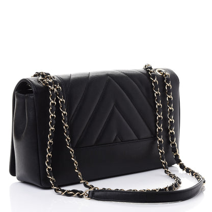 Chanel Sheepskin Chevron Quilted Vintage Mademoiselle Flap Black 2 of 4