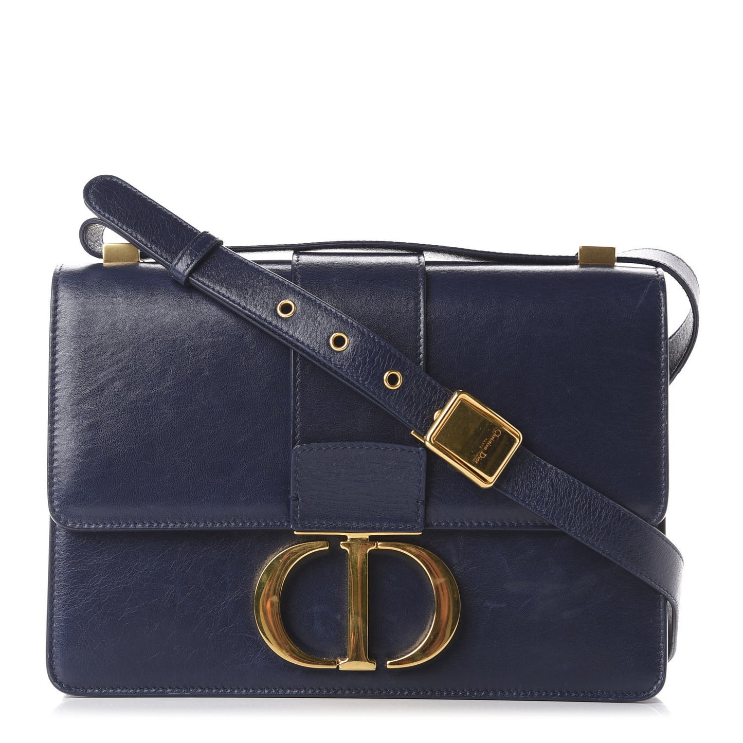 Shiny Crinkled Lambskin 30 Montaigne Flap Bag Indigo