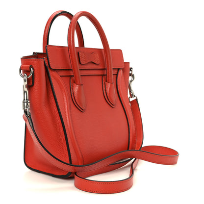 Celine Drummed Calfskin Nano Luggage Vermillion 3 of 11