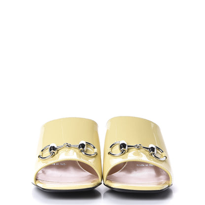 Gucci Patent Lexi Horsebit Mid-Heel Slide Sandals 36 Burro 2 of 11