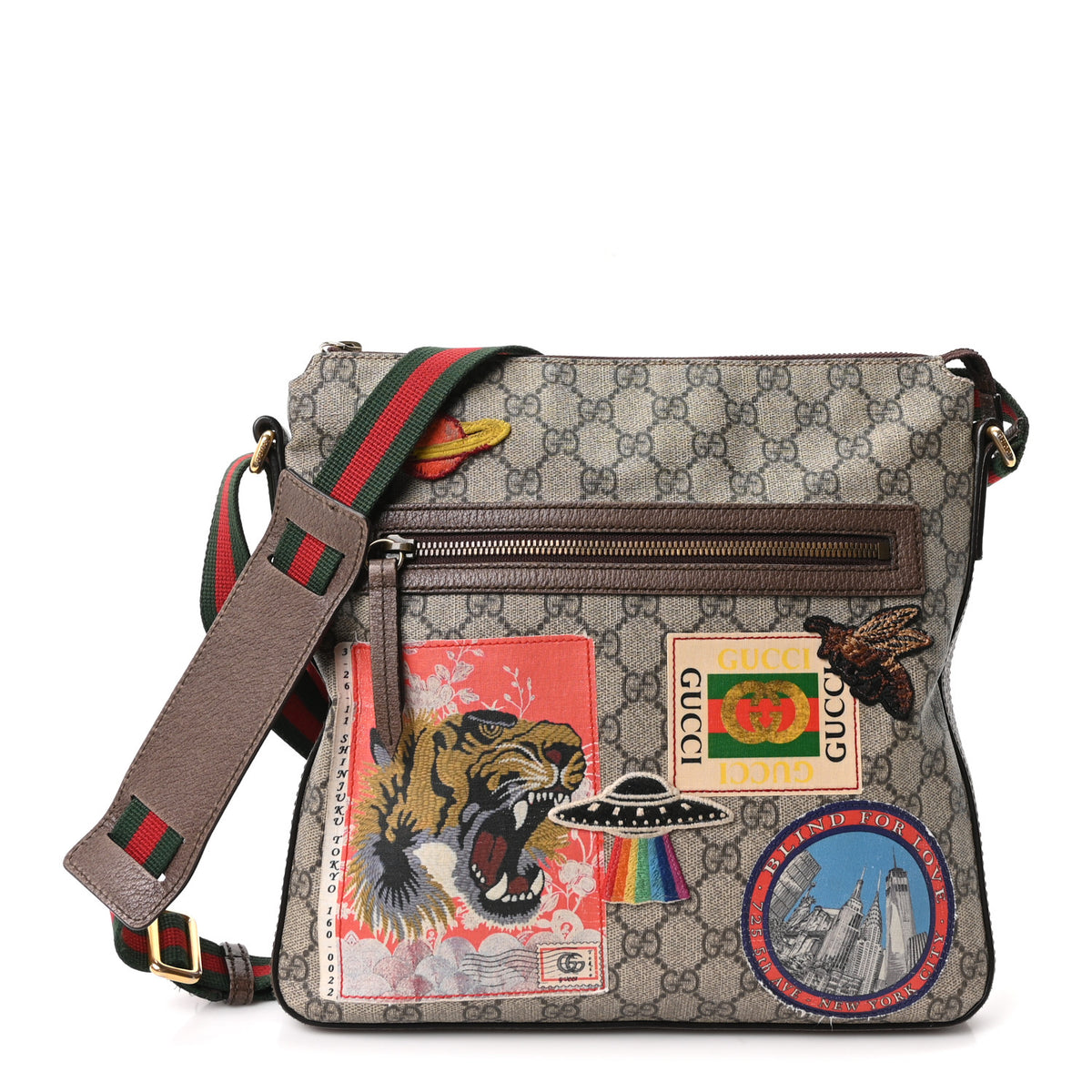 Soft GG Supreme Monogram Courrier Web Medium Flat Messenger Bag Beige New Acero Multicolor