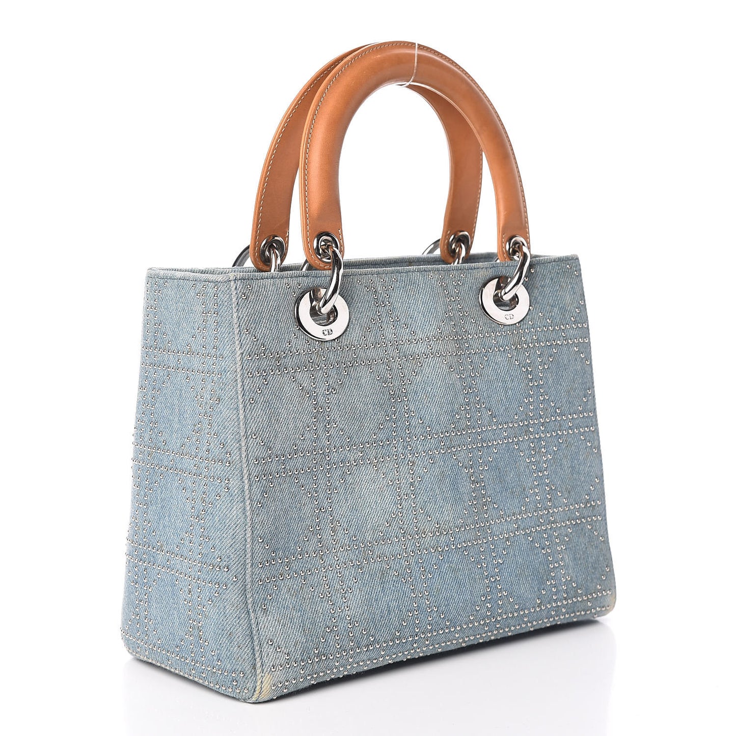 Denim Cannage Studded Medium Lady Dior Blue