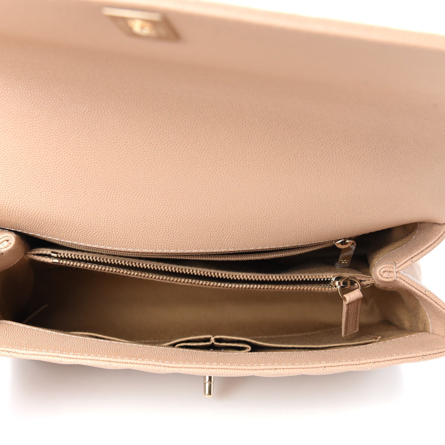 Caviar Chevron Quilted Small Coco Handle Flap Beige