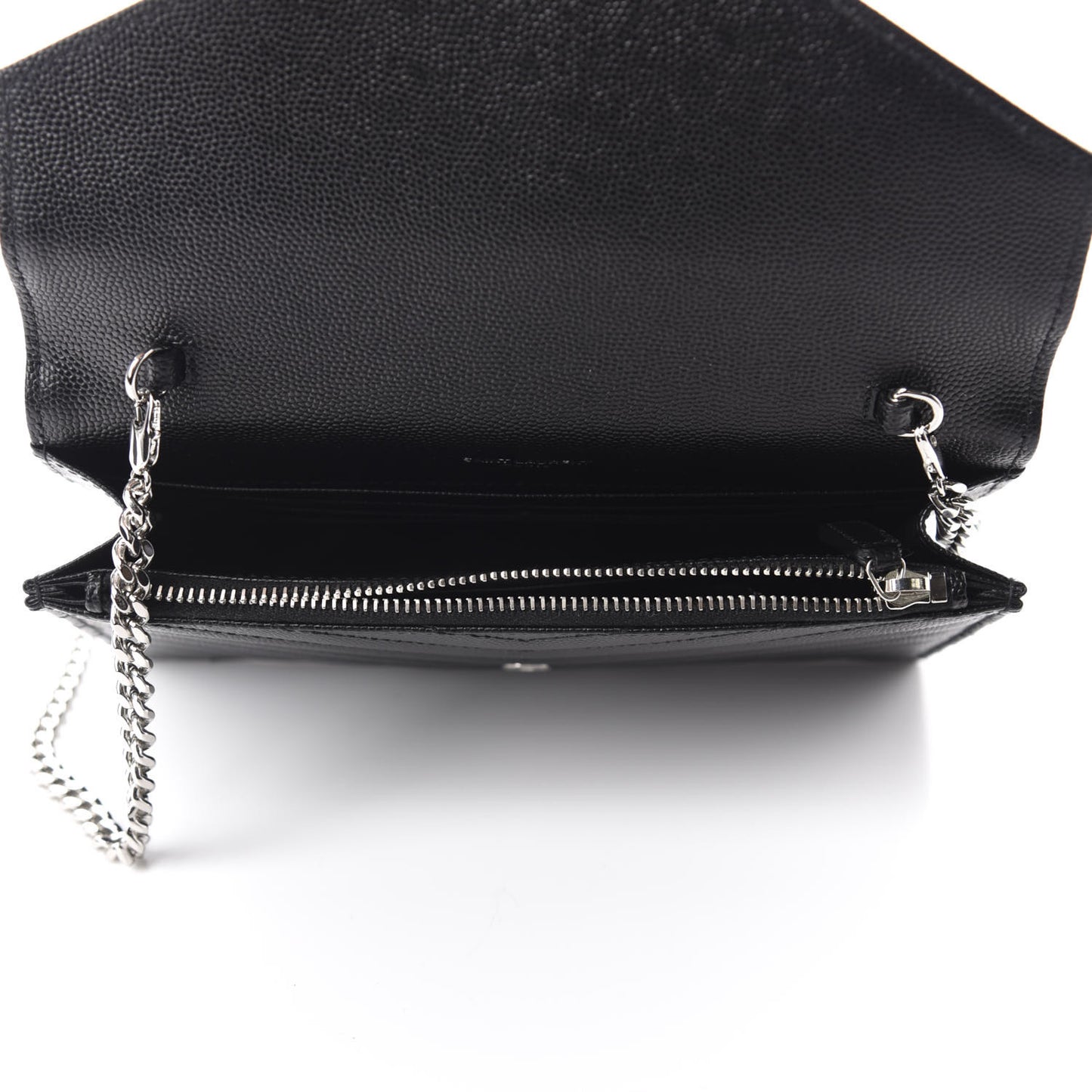 Grain De Poudre Matelasse Chevron Monogram Envelope Chain Wallet Black