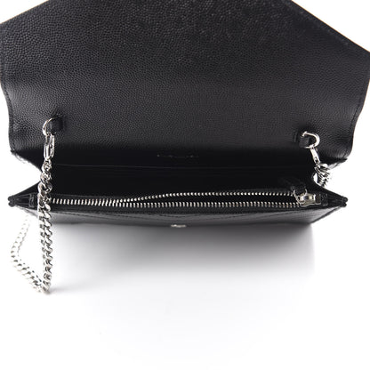 Saint Laurent Grain De Poudre Matelasse Chevron Monogram Envelope Chain Wallet Black 5 of 11