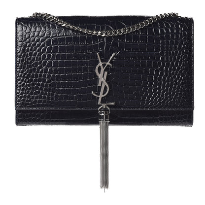 Saint Laurent Calfskin Crocodile Embossed Medium Classic Monogram Kate Tassel Satchel Blue Sapphire 1 of 9