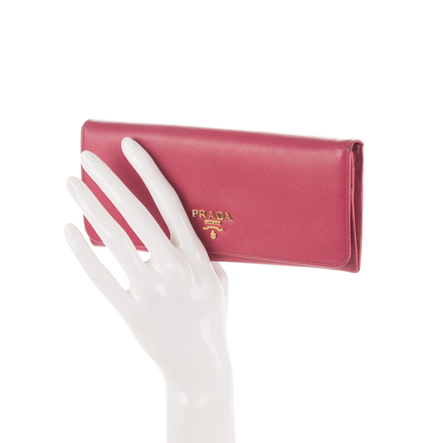 Prada Saffiano Metal Continental Flap Wallet Peonia 2 of 9