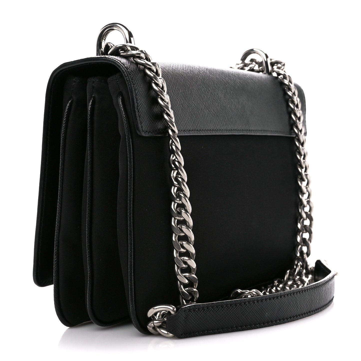 Saffiano Tessuto Nylon Chain Shoulder Bag Black