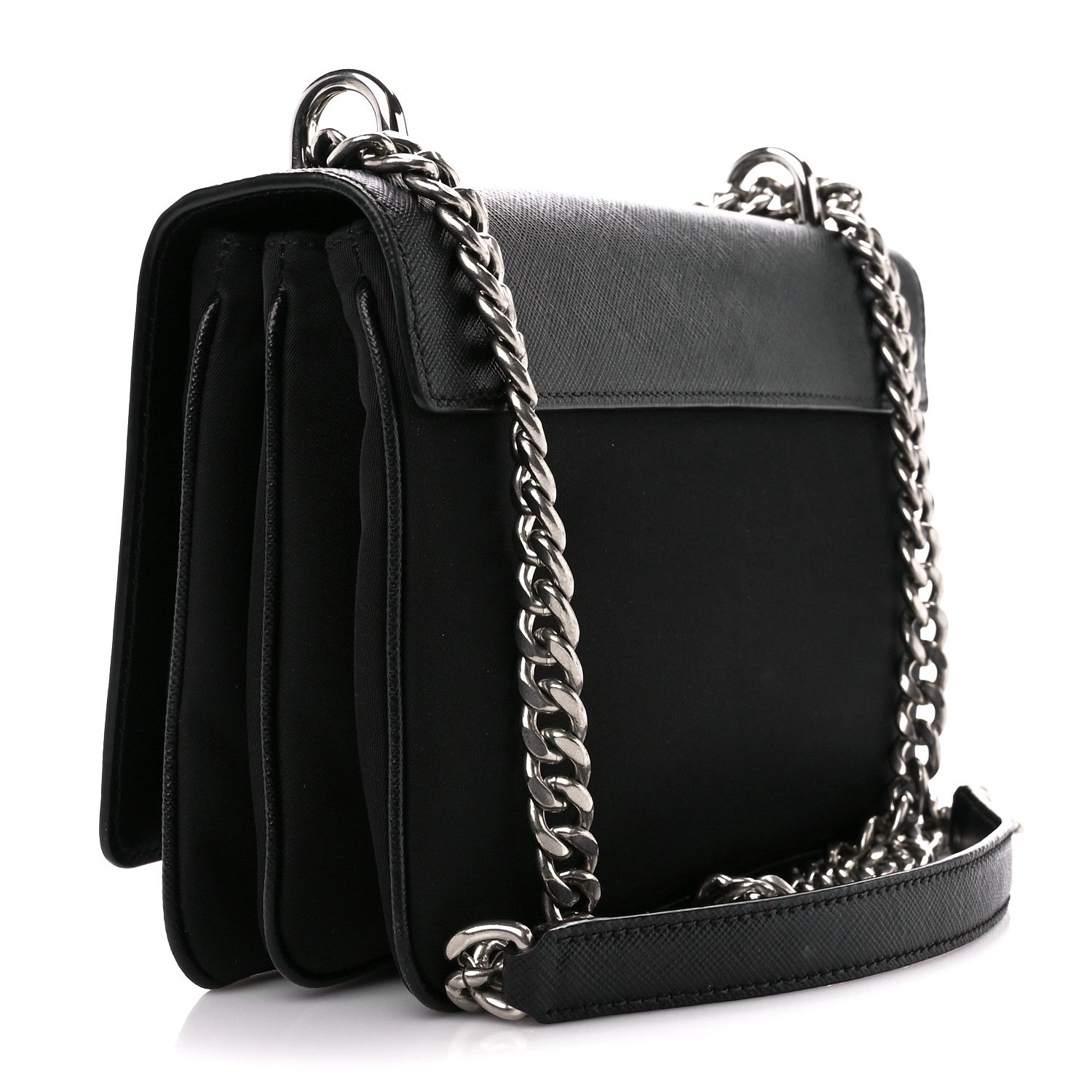 Prada Saffiano Tessuto Nylon Chain Shoulder Bag Black 3 of 10