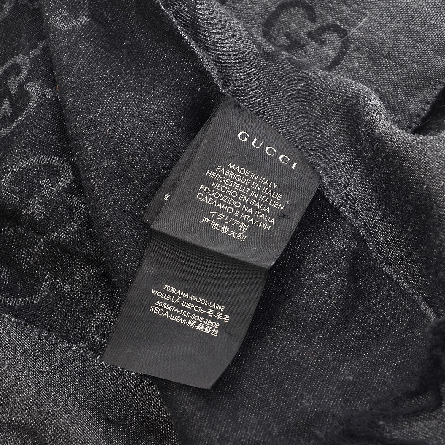 Gucci Wool Silk GG Monogram GGNat Scarf Anthracite 5 of 5
