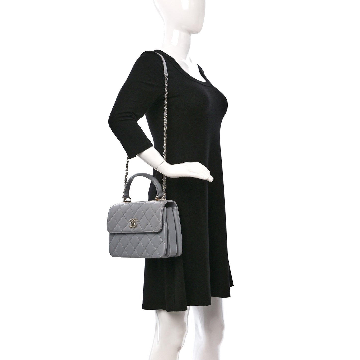 Lambskin Quilted Small Trendy CC Flap Dual Handle Bag Light Grey