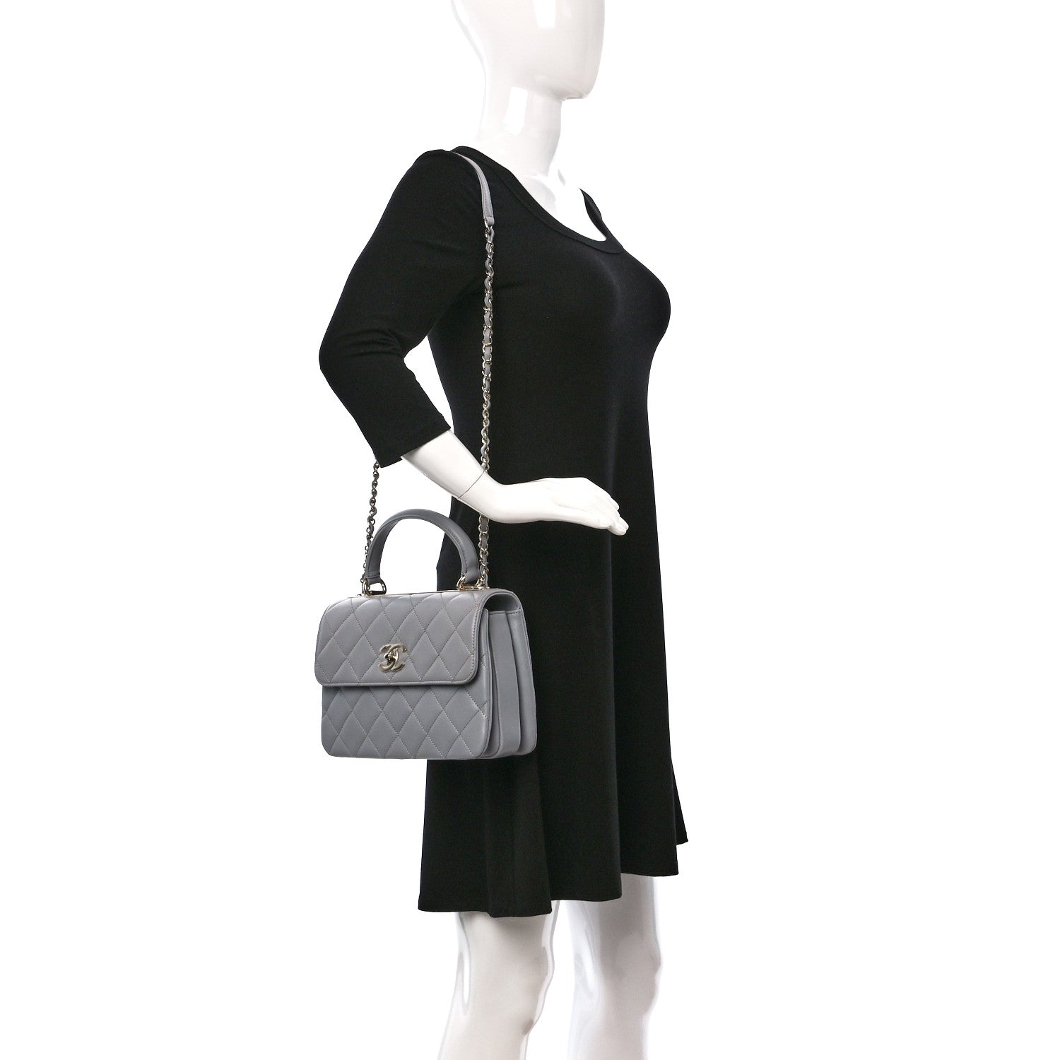 Chanel Lambskin Quilted Small Trendy CC Flap Dual Handle Bag Light Grey 2 of 10