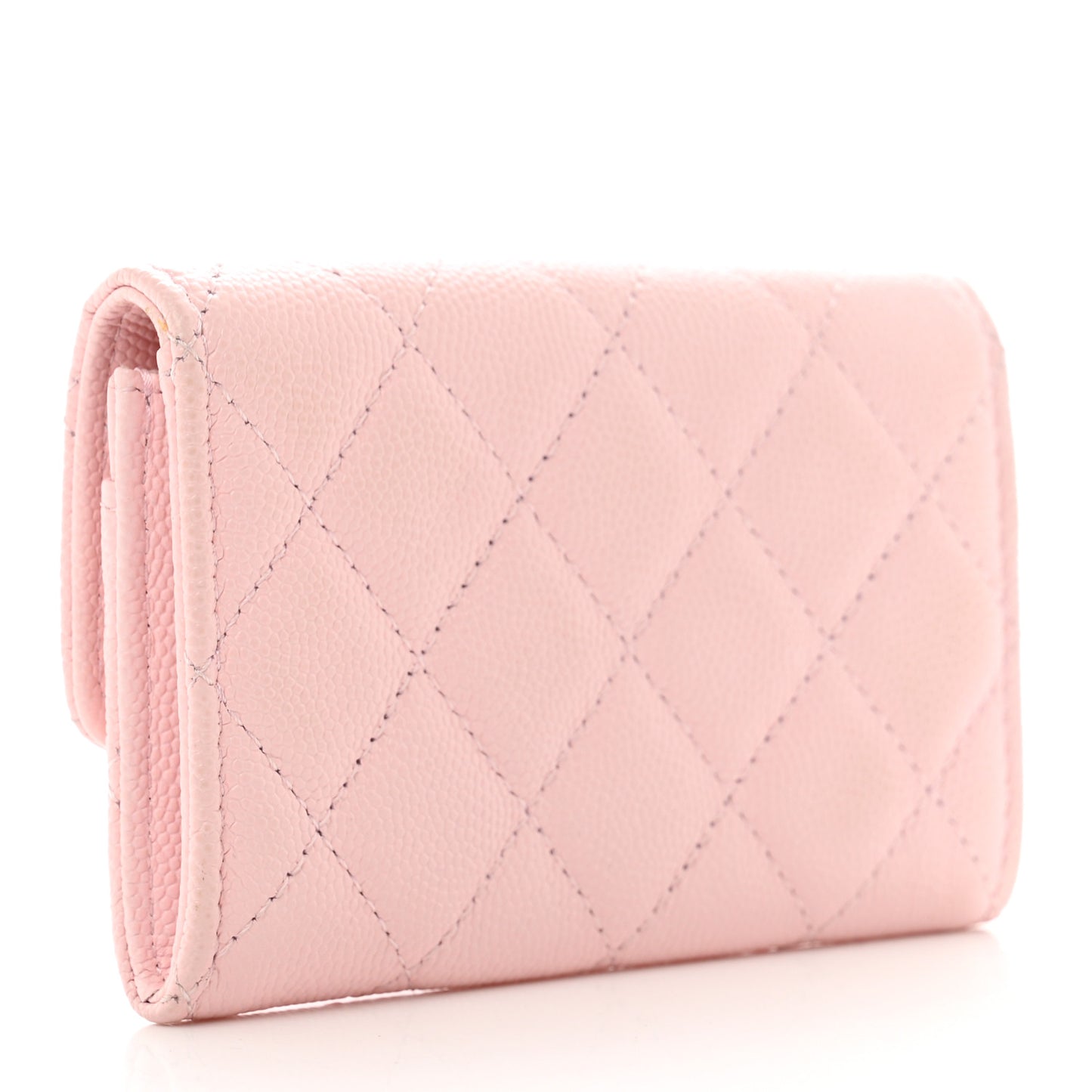 Caviar Quilted Crystal CC Flap Card Holder Pink