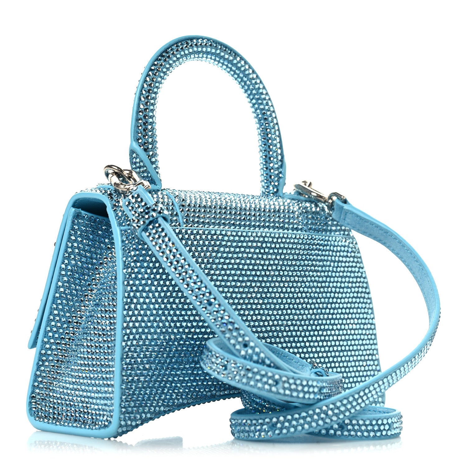 Balenciaga Strass Suede Hourglass Top Handle Bag XS Light Blue 3 of 12