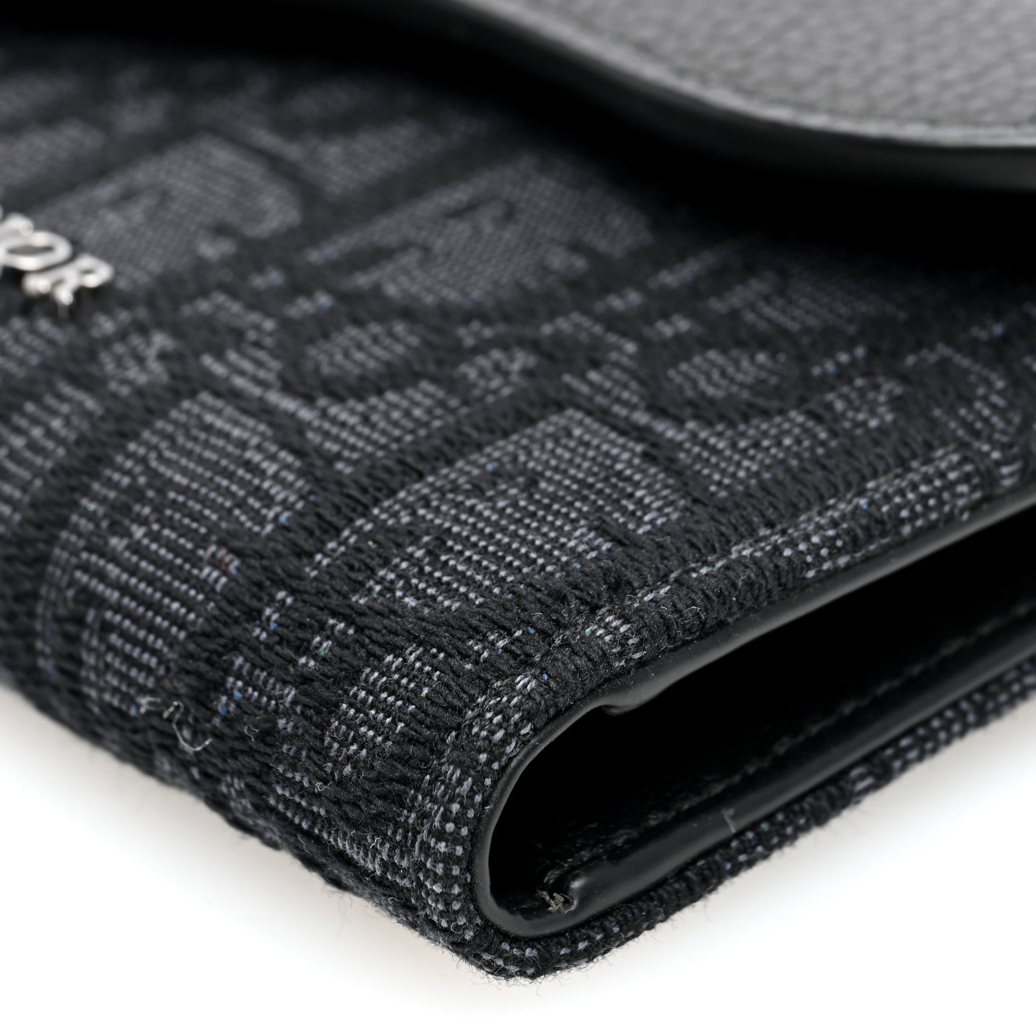Christian Dior Oblique Jacquard Grained Calfskin Saddle Card Holder On Strap Black 8 of 9