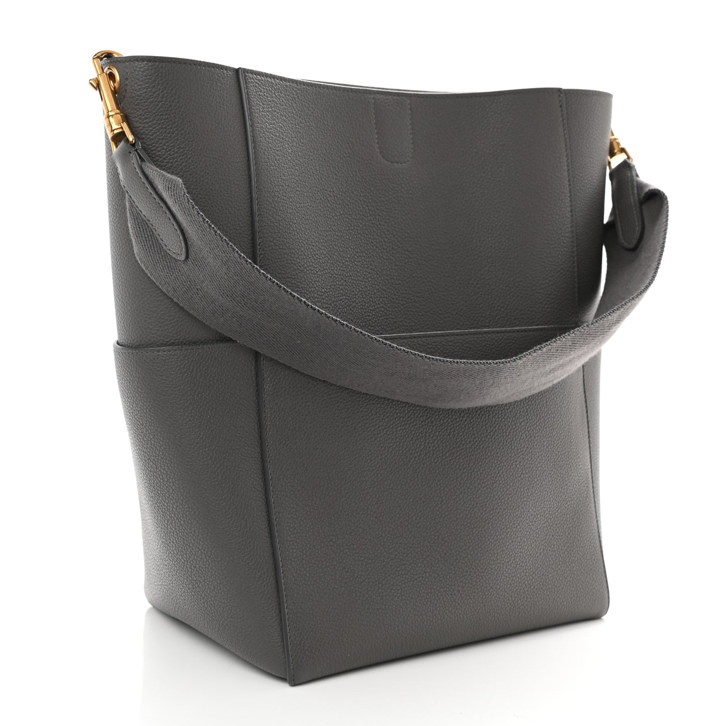 Soft Grained Calfskin Sangle Bucket Bag Grey