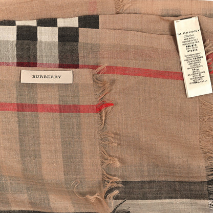 Burberry Wool Silk Gauze Giant Check Lightweight Scarf Camel 3 of 3