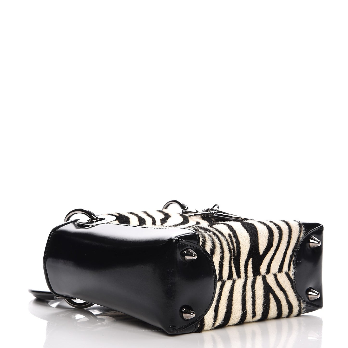 Vintage Patent Pony Hair Zebra Print Mini Lady Dior Black