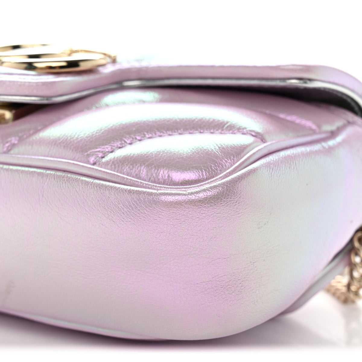 Gucci Iridescent Nappa Chevron Matelasse Super Mini GG Marmont Shoulder Bag Iridescent Escape Pink 10 of 10