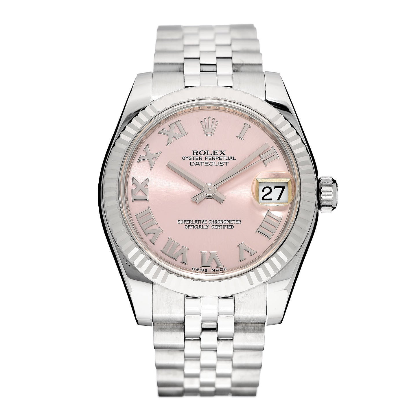 Stainless Steel 18K White Gold 31mm Oyster Perpetual Datejust Watch Pink Roman 178274