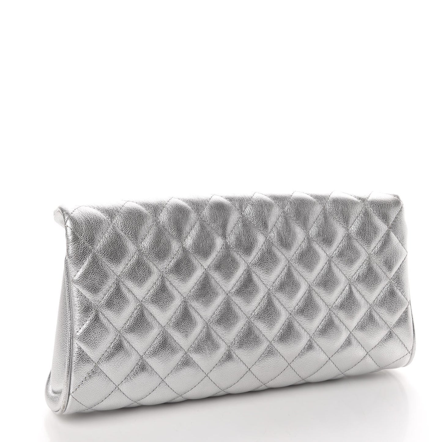 Metallic Calfskin Quilted Fold Up Again Clutch Silver