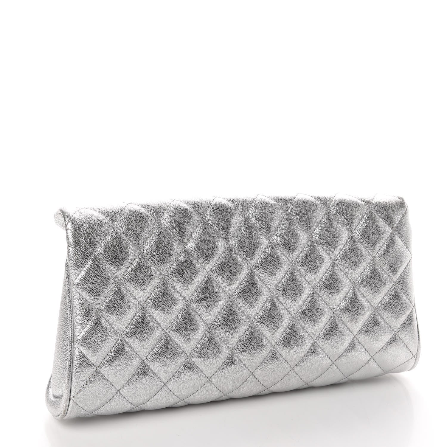 Chanel Metallic Calfskin Quilted Fold Up Again Clutch Silver 3 of 11
