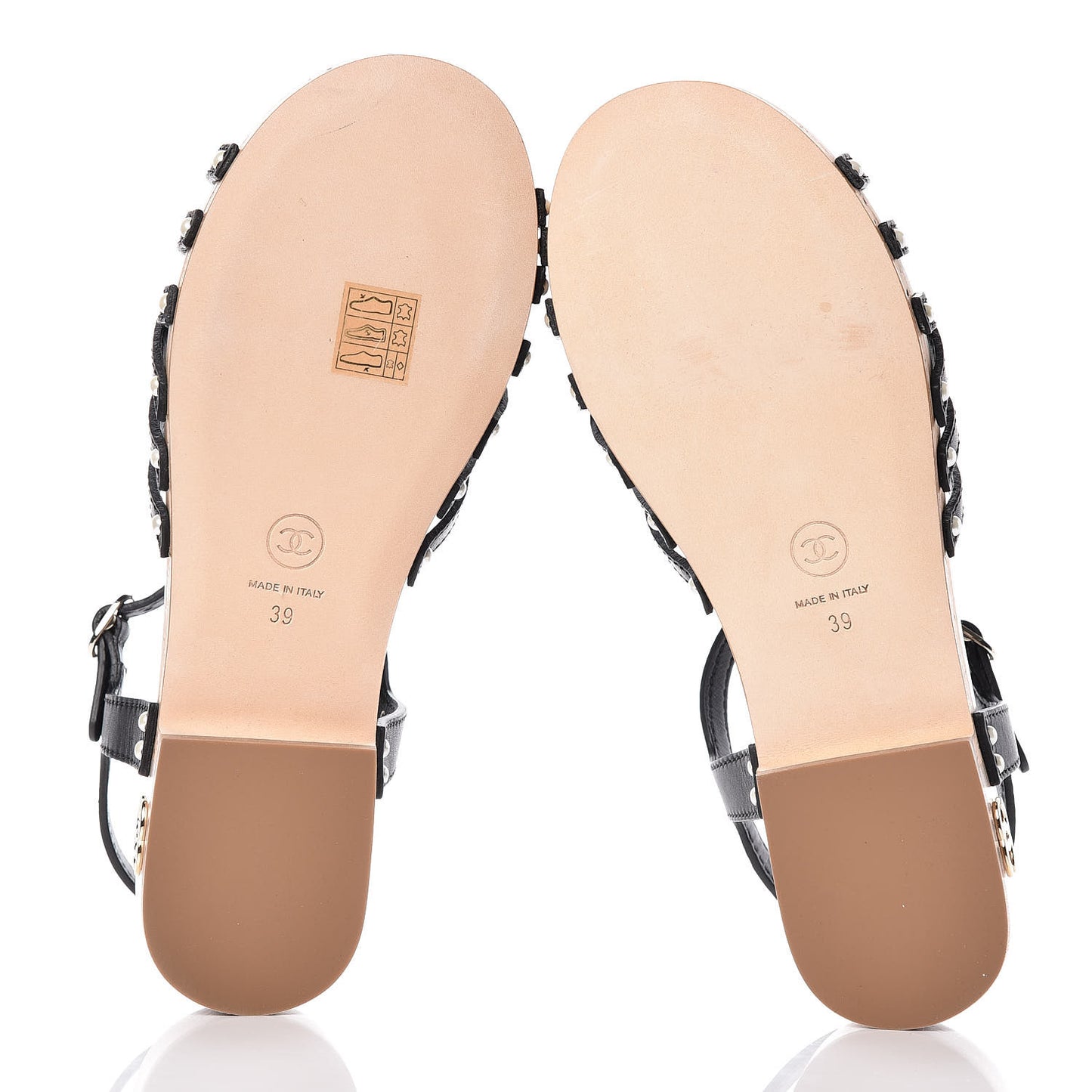 Cork Wood Calfskin Strappy Sandals 39 Black