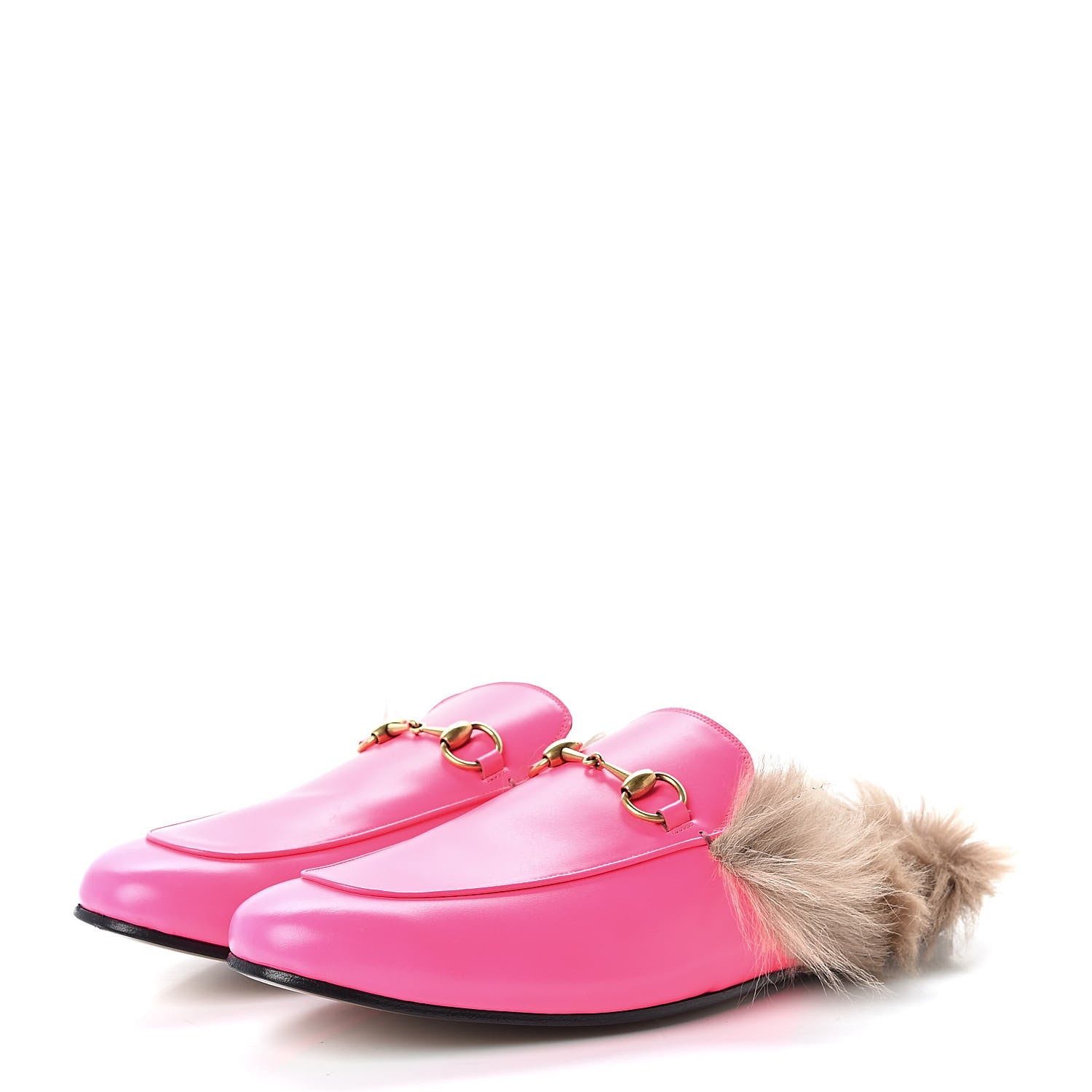 Gucci Calfskin Fur Mens Princetown Slippers 12 Fuxia Fluo Natural 3 of 7