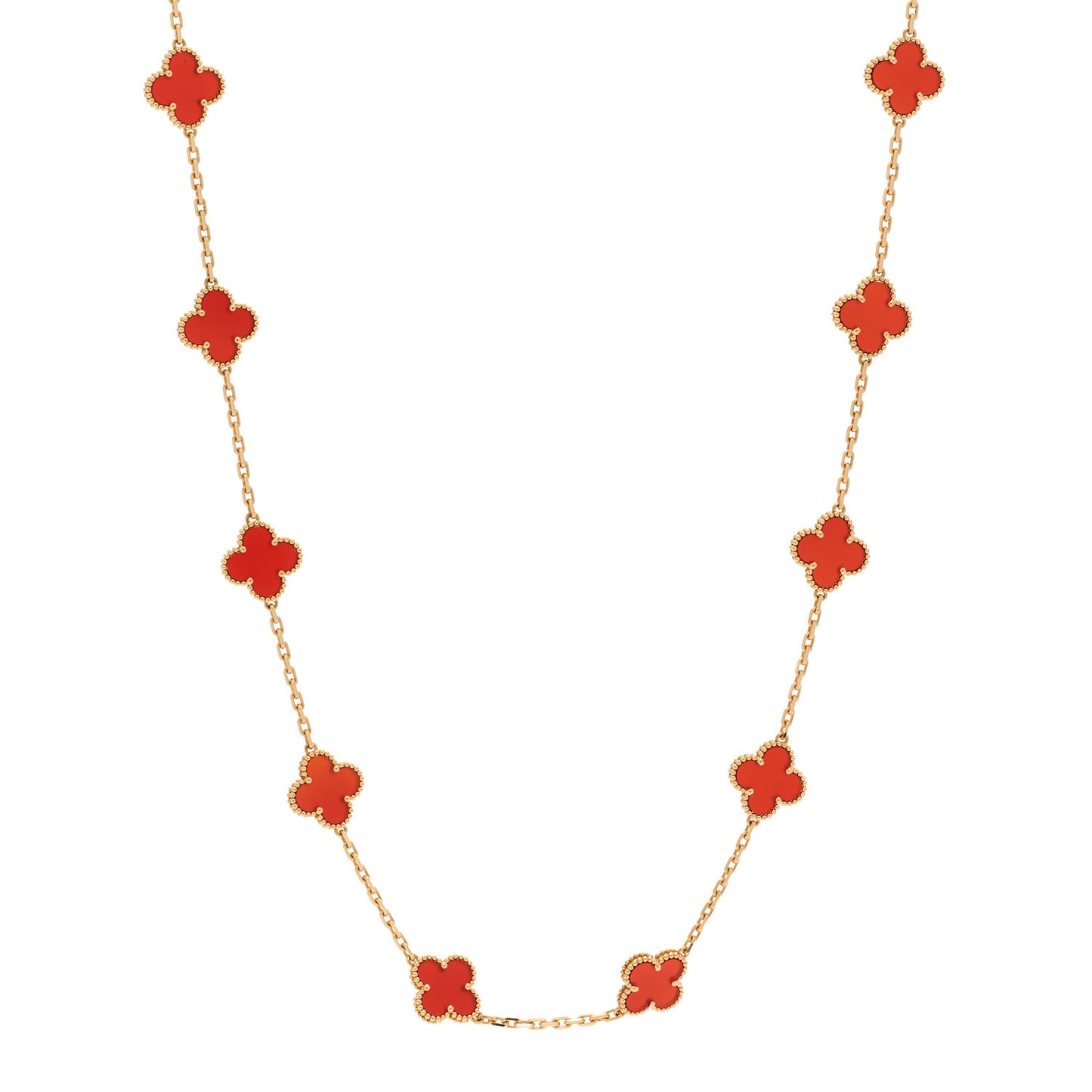 18K Yellow Gold Carnelian 20 Motifs Vintage Alhambra Necklace