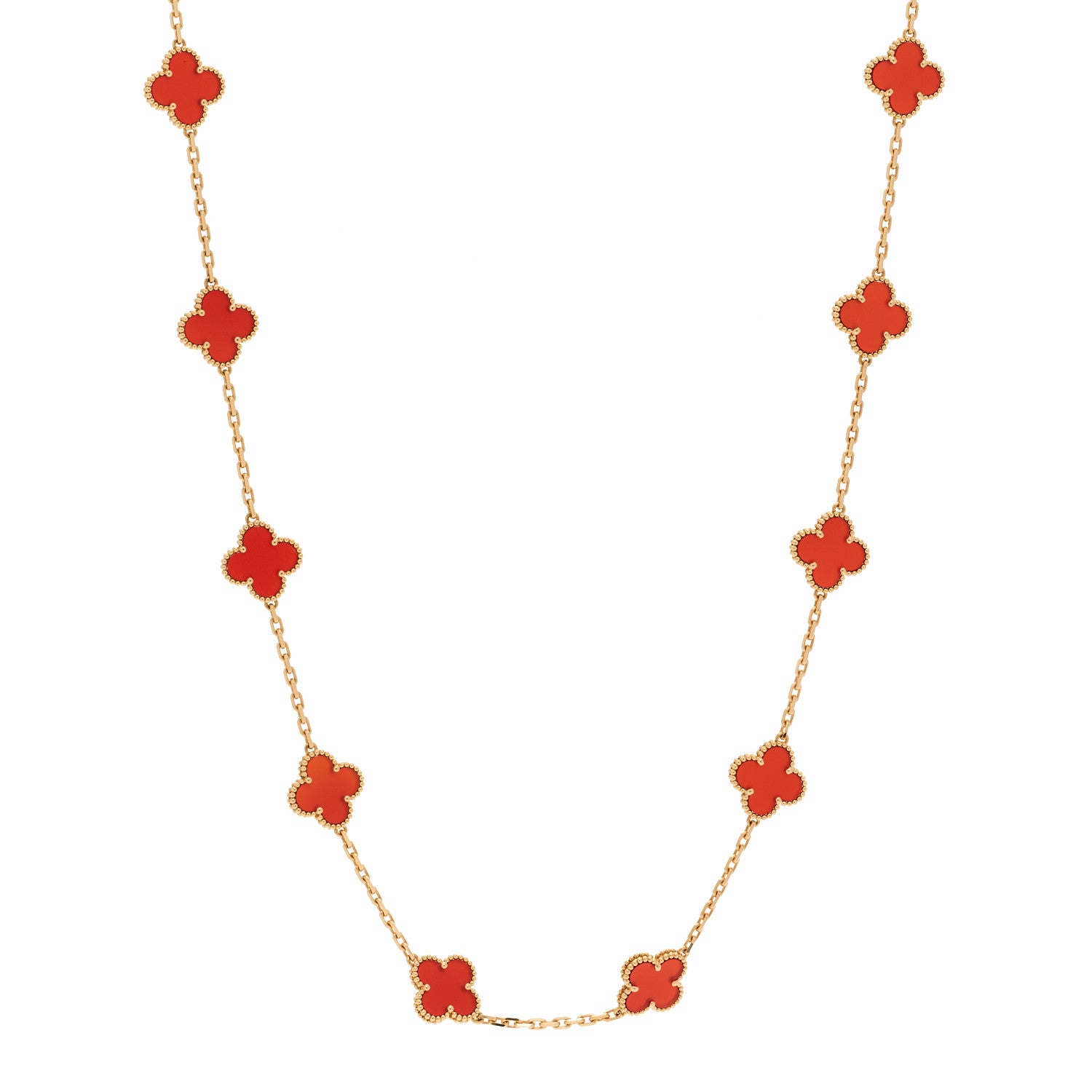 Van Cleef & Arpels 18K Yellow Gold Carnelian 20 Motifs Vintage Alhambra Necklace 1 of 6