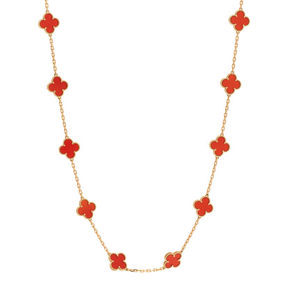 Van Cleef & Arpels 18K Yellow Gold Carnelian 20 Motifs Vintage Alhambra Necklace 1 of 6