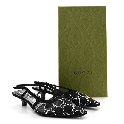 Gucci Tela Retino Kid Scamosciato Crystal GG Monogram Square G 35mm Slingback Pumps 35.5 Black 9 of 9