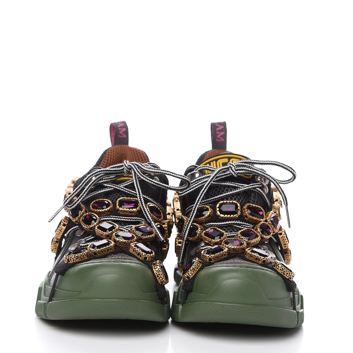 X SEGA Mesh Suede Calfskin Removable Crystals Flashtrek Sneakers 36 Loess Black Olive Green