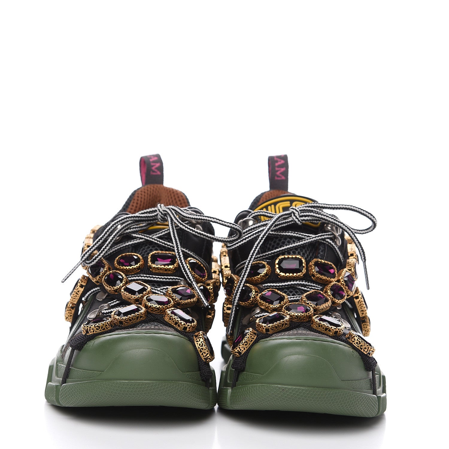 Gucci X SEGA Mesh Suede Calfskin Removable Crystals Flashtrek Sneakers 36 Loess Black Olive Green 2 of 9