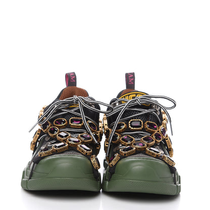 Gucci X SEGA Mesh Suede Calfskin Removable Crystals Flashtrek Sneakers 36 Loess Black Olive Green 2 of 9