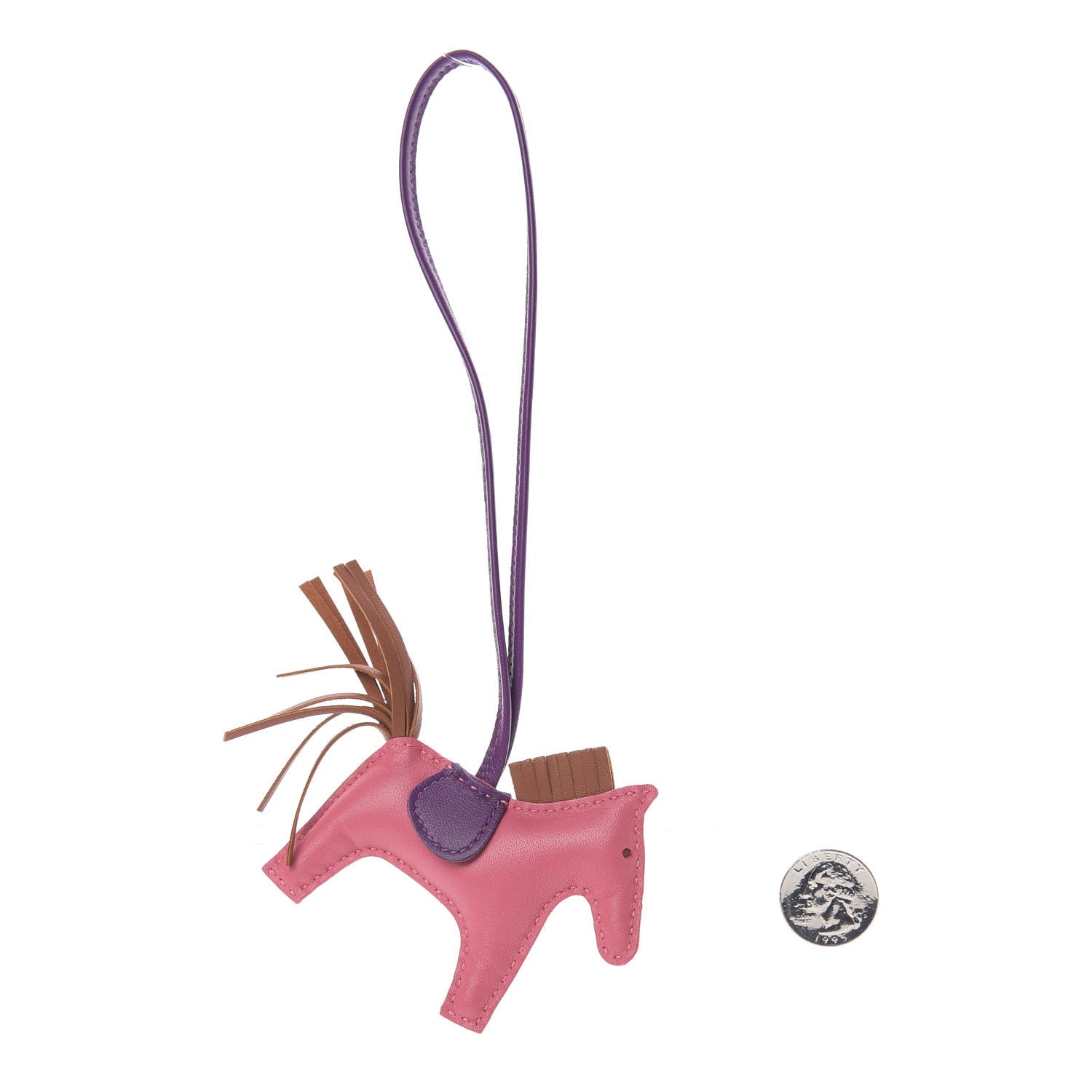 Hermes Milo Lambskin Grigri Rodeo Horse Bag Charm PM Rose Azalee Gold Anemone 2 of 5