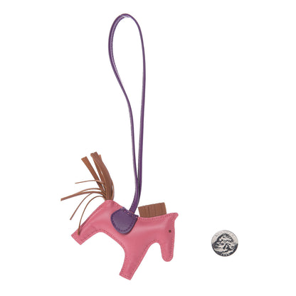 Hermes Milo Lambskin Grigri Rodeo Horse Bag Charm PM Rose Azalee Gold Anemone 2 of 5