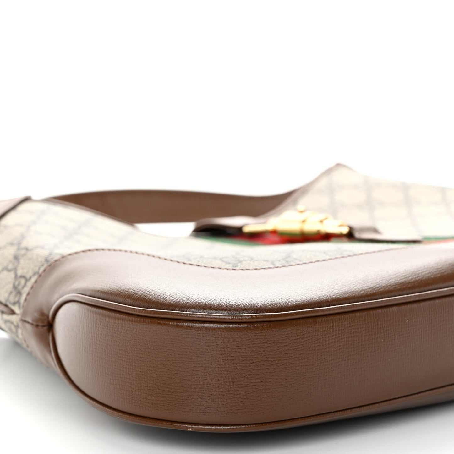 GG Supreme Monogram Azalea Calfskin Web Medium Jackie 1961 Hobo Beige Ebony Brown Sugar