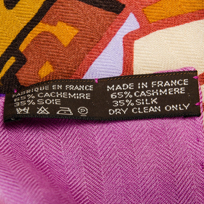 Hermes Silk Cashmere Graff Graffiti Shawl 140 Juane D'Or Violine Marron 6 of 6